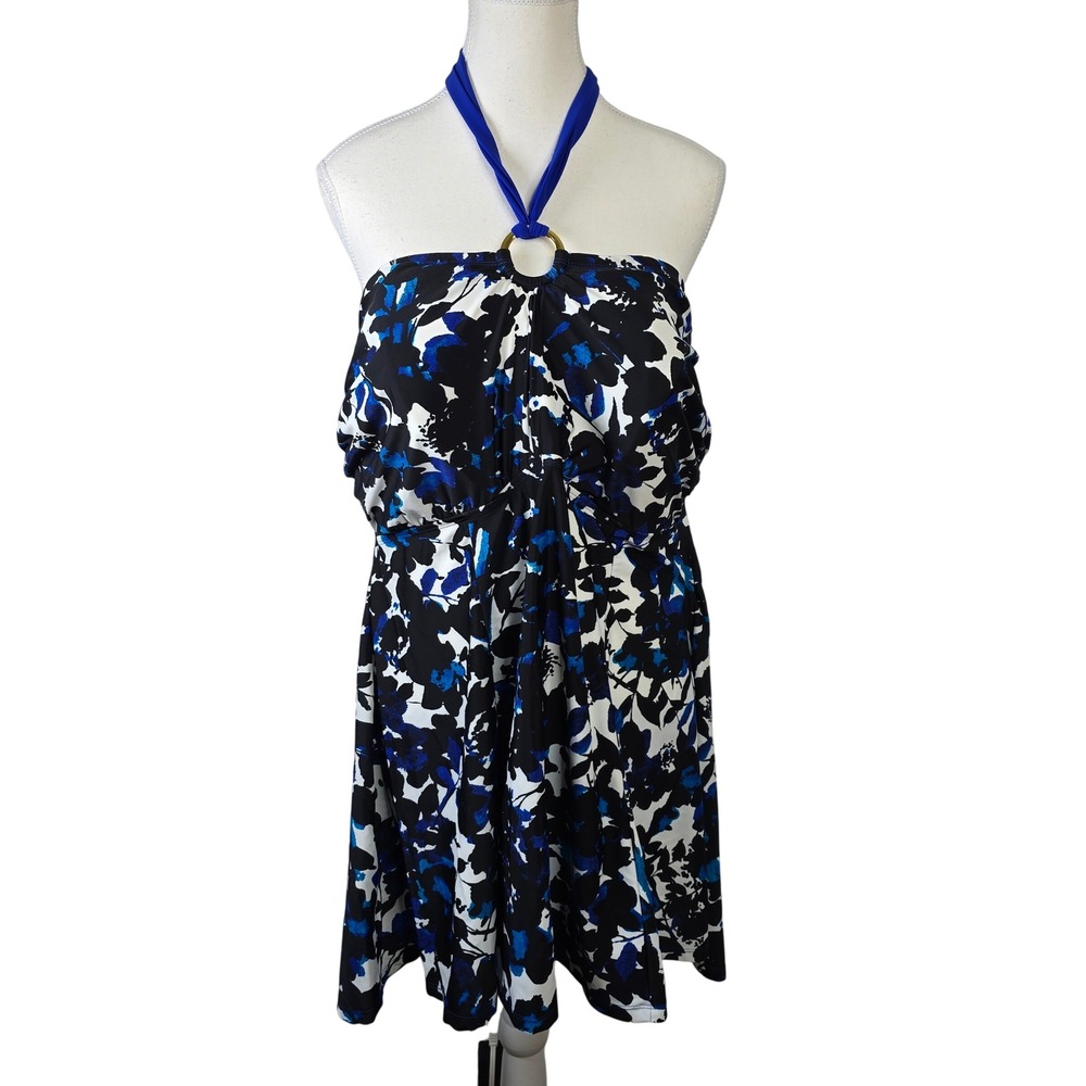 Jones New York Sport Woman Size 22W‎ Floral Print Halter Tummy Control Swimdress